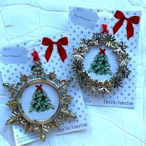 Metal Picture Frame Christmas Holiday Ornament Lot of 2